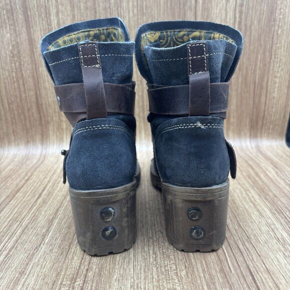 Fly London Lok Brown Leather Steel Tip Women Boots EU 37 US 6.5-7 Studded Buckle - Picture 2 of 9